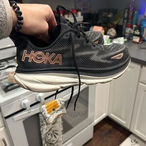 Hoka One One Black and Tan Athletic Shoes